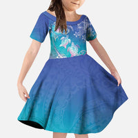 Polynesia Sea Turtle Couple Family Matching Mermaid Dress and Hawaiian Shirt Love Is Life LT05 Daughter's Dress Blue - Polynesian Pride