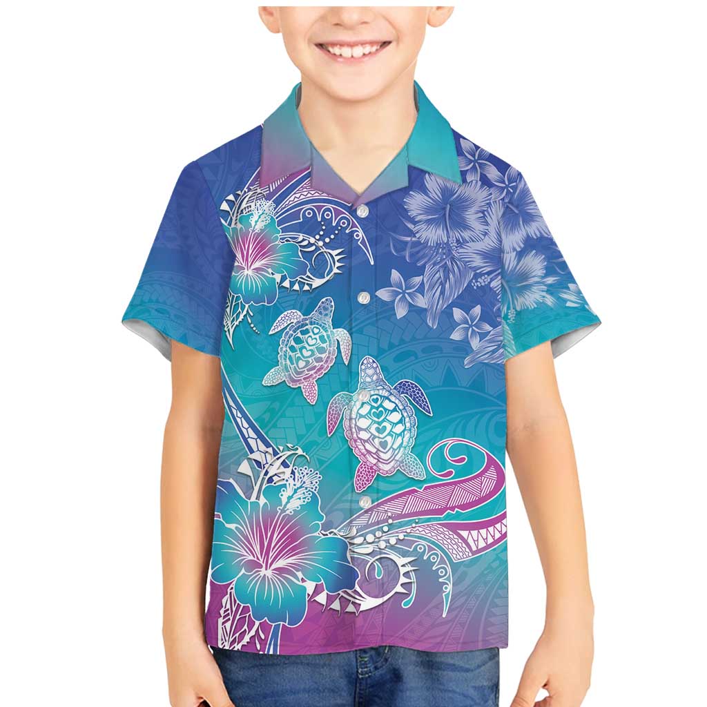 Polynesia Sea Turtle Couple Family Matching Mermaid Dress and Hawaiian Shirt Love Is Life LT05 Son's Shirt Blue - Polynesian Pride
