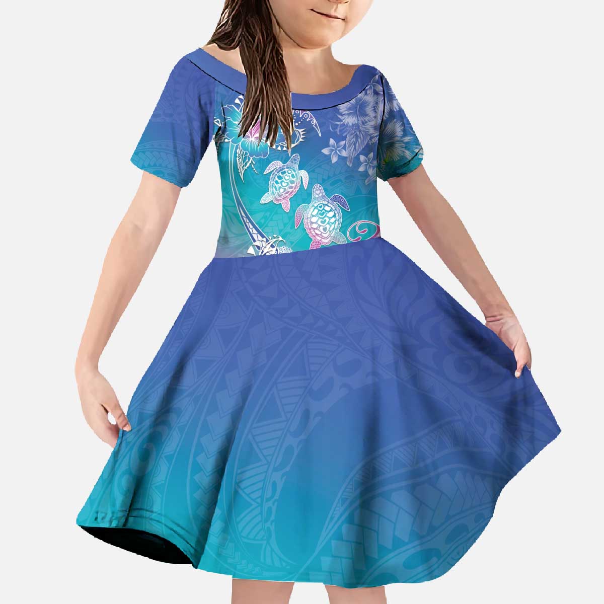 Polynesia Sea Turtle Couple Family Matching Off The Shoulder Long Sleeve Dress and Hawaiian Shirt Love Is Life LT05 - Polynesian Pride