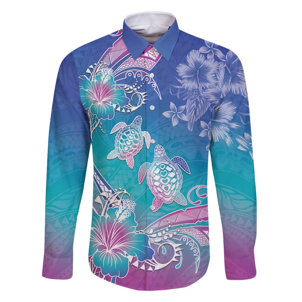 Polynesia Sea Turtle Couple Family Matching Off The Shoulder Long Sleeve Dress and Hawaiian Shirt Love Is Life LT05 - Polynesian Pride