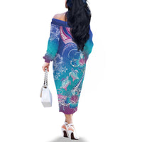 Polynesia Sea Turtle Couple Family Matching Off The Shoulder Long Sleeve Dress and Hawaiian Shirt Love Is Life LT05 - Polynesian Pride