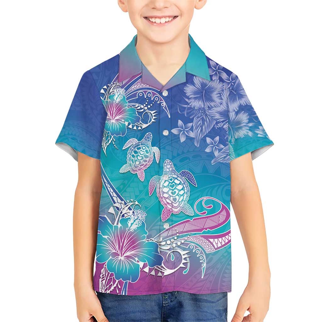 Polynesia Sea Turtle Couple Family Matching Short Sleeve Bodycon Dress and Hawaiian Shirt Love Is Life LT05 Son's Shirt Blue - Polynesian Pride