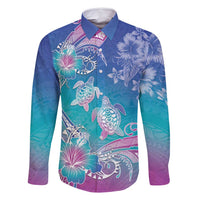Polynesia Sea Turtle Couple Family Matching Tank Maxi Dress and Hawaiian Shirt Love Is Life LT05 Dad's Shirt - Long Sleeve Blue - Polynesian Pride