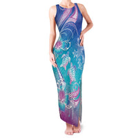 Polynesia Sea Turtle Couple Family Matching Tank Maxi Dress and Hawaiian Shirt Love Is Life LT05 Mom's Dress Blue - Polynesian Pride