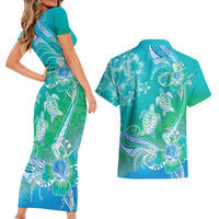 Polynesia Sea Turtle Couple Couples Matching Short Sleeve Bodycon Dress and Hawaiian Shirt I Am Turtley In Love With You LT05 - Polynesian Pride