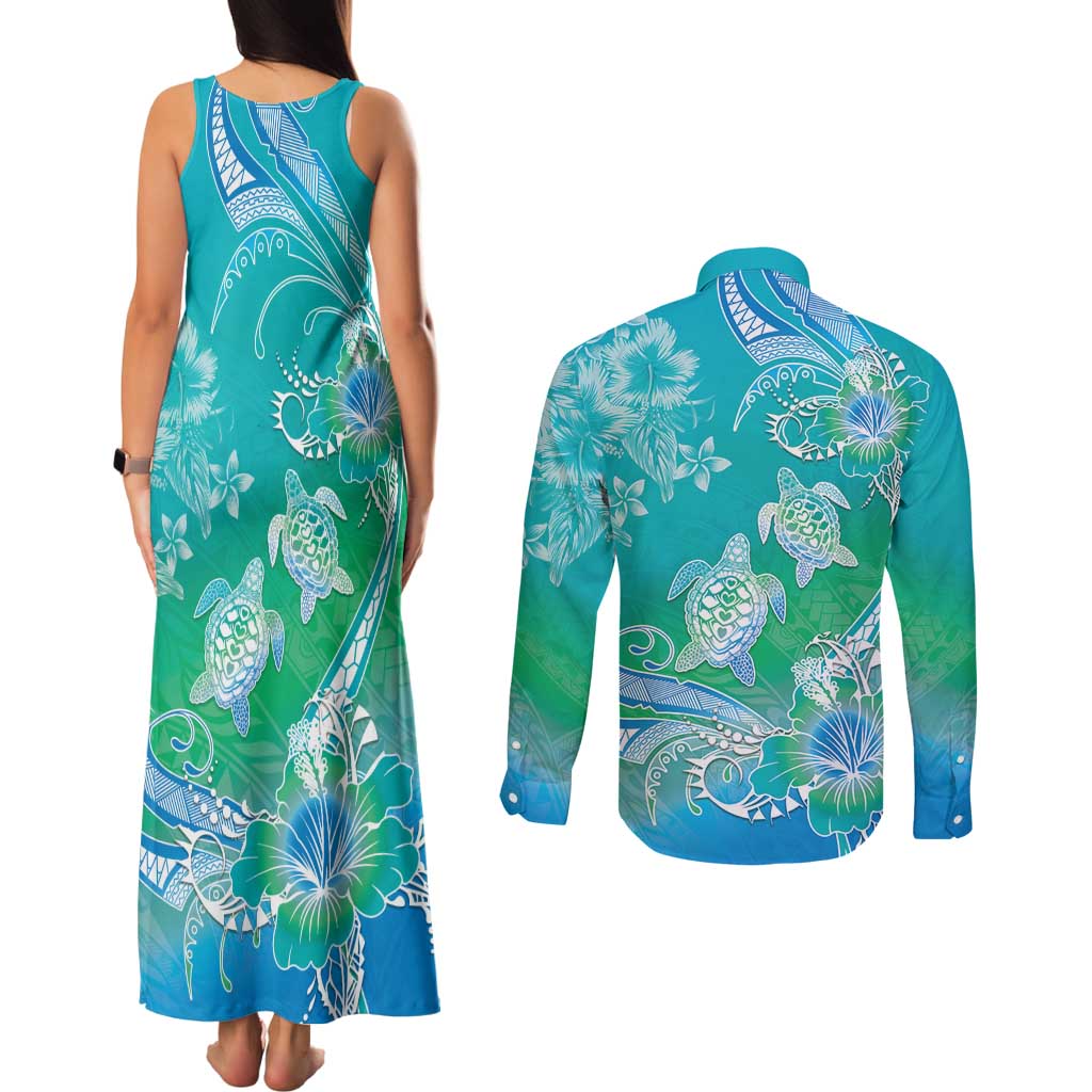 Polynesia Sea Turtle Couple Couples Matching Tank Maxi Dress and Long Sleeve Button Shirt I Am Turtley In Love With You
