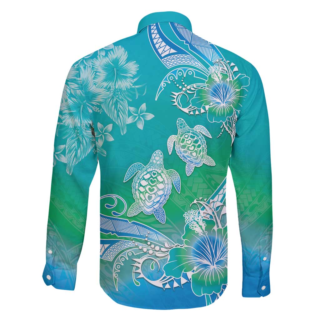 Polynesia Sea Turtle Couple Family Matching Long Sleeve Bodycon Dress and Hawaiian Shirt I Am Turtley In Love With You LT05 - Polynesian Pride