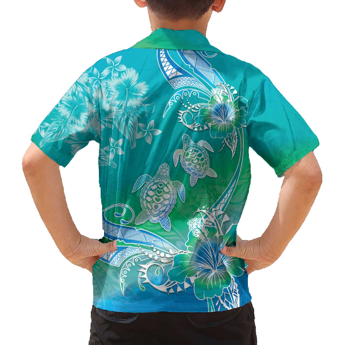 Polynesia Sea Turtle Couple Family Matching Off The Shoulder Long Sleeve Dress and Hawaiian Shirt I Am Turtley In Love With You LT05 - Polynesian Pride