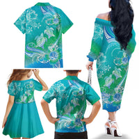 Polynesia Sea Turtle Couple Family Matching Off The Shoulder Long Sleeve Dress and Hawaiian Shirt I Am Turtley In Love With You LT05 - Polynesian Pride