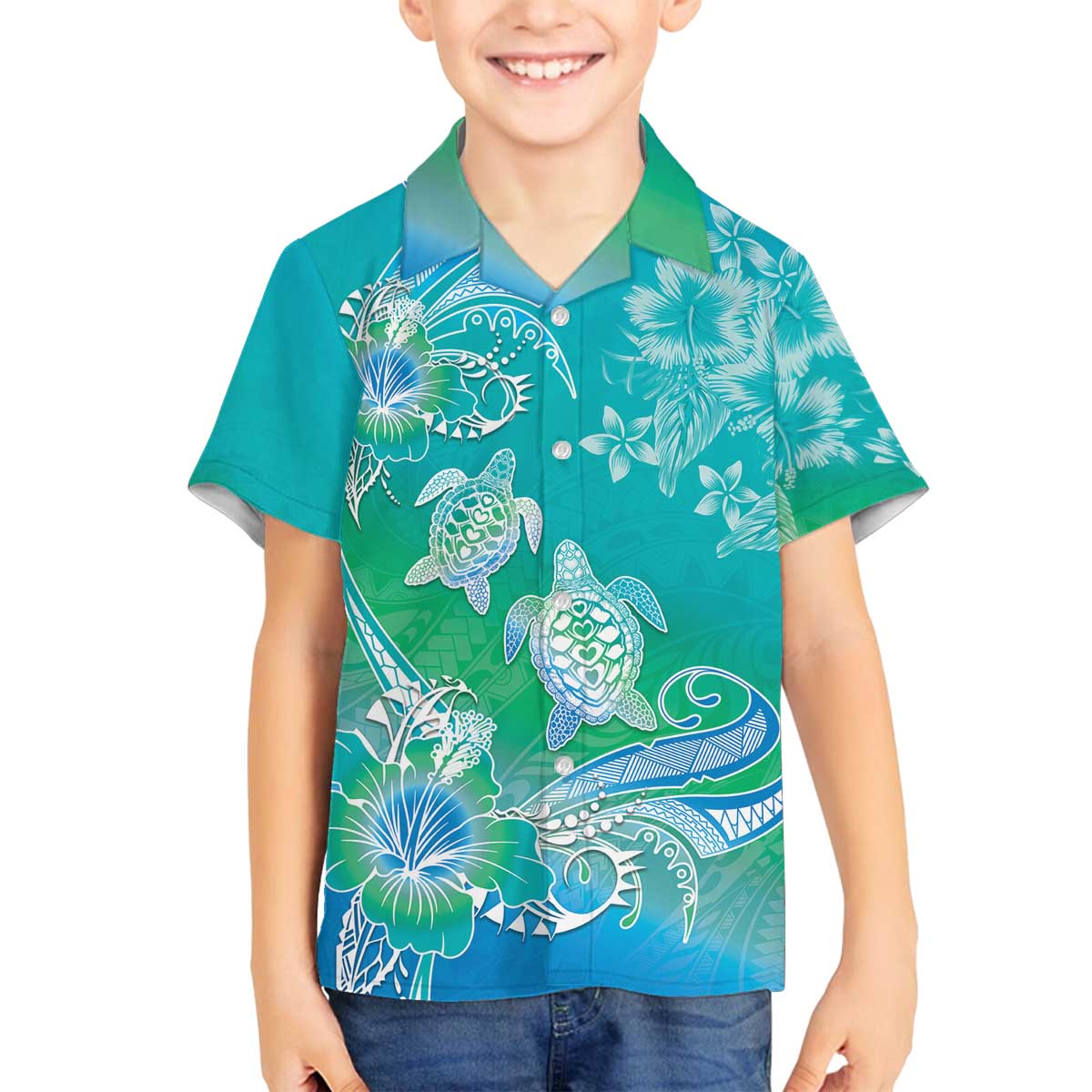 Polynesia Sea Turtle Couple Family Matching Off The Shoulder Long Sleeve Dress and Hawaiian Shirt I Am Turtley In Love With You LT05 - Polynesian Pride