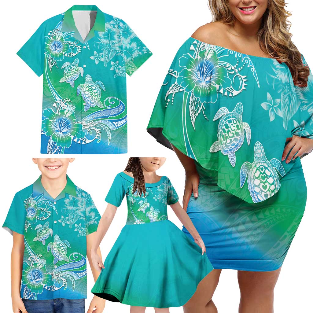 Polynesia Sea Turtle Couple Family Matching Off Shoulder Short Dress and Hawaiian Shirt I Am Turtley In Love With You LT05 - Polynesian Pride