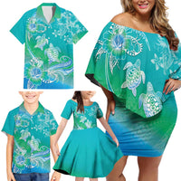Polynesia Sea Turtle Couple Family Matching Off Shoulder Short Dress and Hawaiian Shirt I Am Turtley In Love With You LT05 - Polynesian Pride