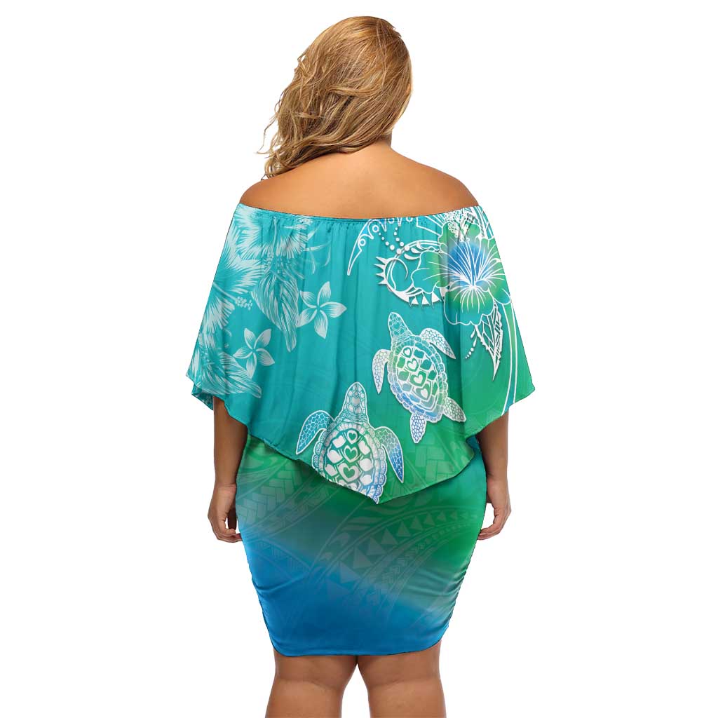 Polynesia Sea Turtle Couple Family Matching Off Shoulder Short Dress and Hawaiian Shirt I Am Turtley In Love With You LT05 - Polynesian Pride
