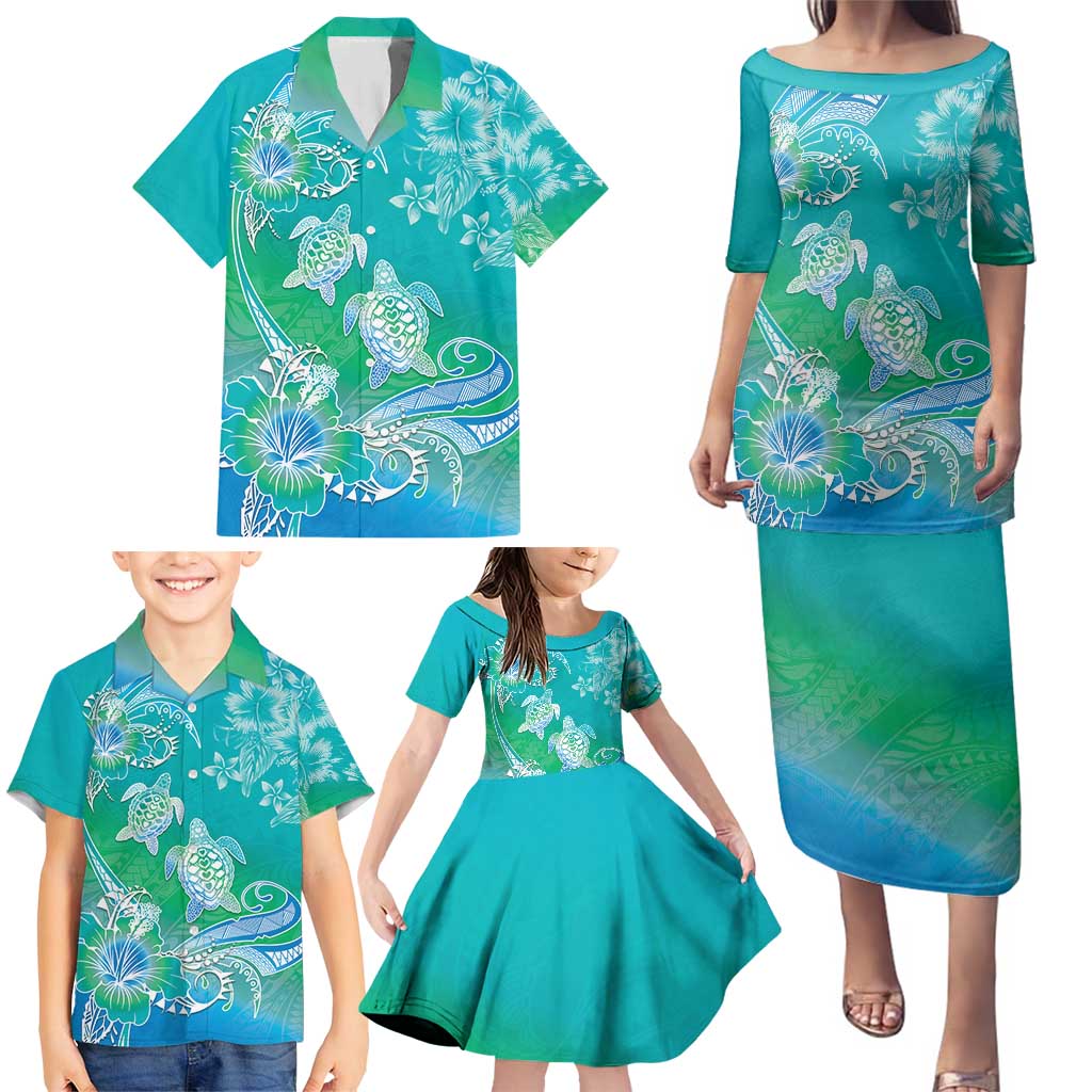 Polynesia Sea Turtle Couple Family Matching Puletasi and Hawaiian Shirt I Am Turtley In Love With You LT05 - Polynesian Pride
