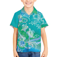 Polynesia Sea Turtle Couple Family Matching Summer Maxi Dress and Hawaiian Shirt I Am Turtley In Love With You LT05 Son's Shirt Turquoise - Polynesian Pride
