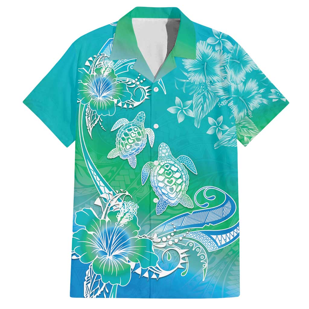 Polynesia Sea Turtle Couple Family Matching Tank Maxi Dress and Hawaiian Shirt I Am Turtley In Love With You LT05 Dad's Shirt - Short Sleeve Turquoise - Polynesian Pride
