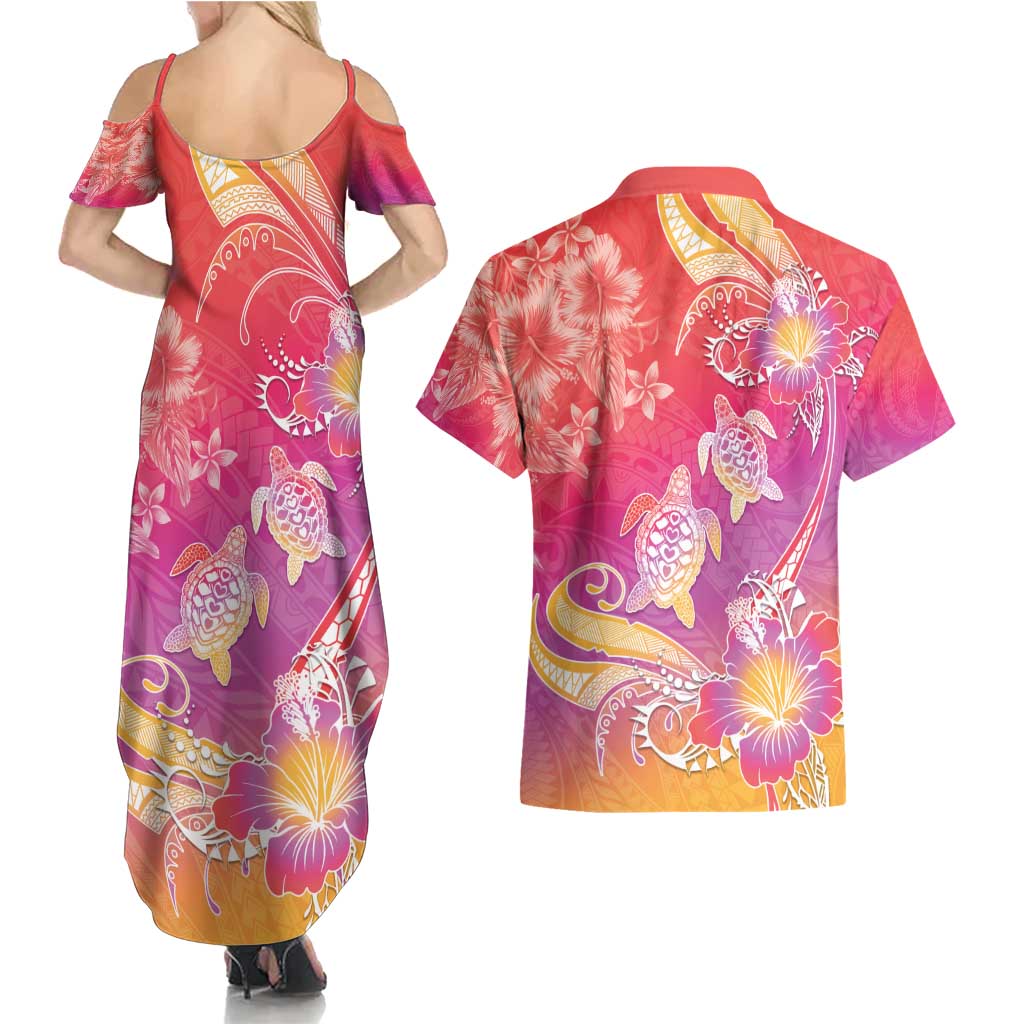 Polynesia Sea Turtle Couple Couples Matching Summer Maxi Dress and Hawaiian Shirt One Soul One Love