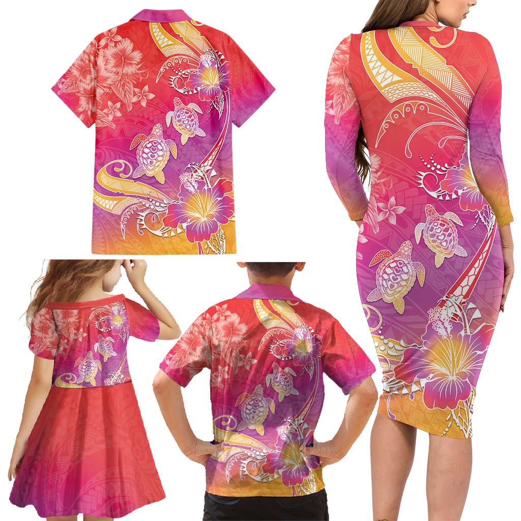 Polynesia Sea Turtle Couple Family Matching Long Sleeve Bodycon Dress and Hawaiian Shirt One Soul One Love LT05 - Polynesian Pride