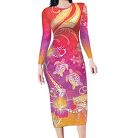 Polynesia Sea Turtle Couple Family Matching Long Sleeve Bodycon Dress and Hawaiian Shirt One Soul One Love LT05 Mom's Dress Red - Polynesian Pride
