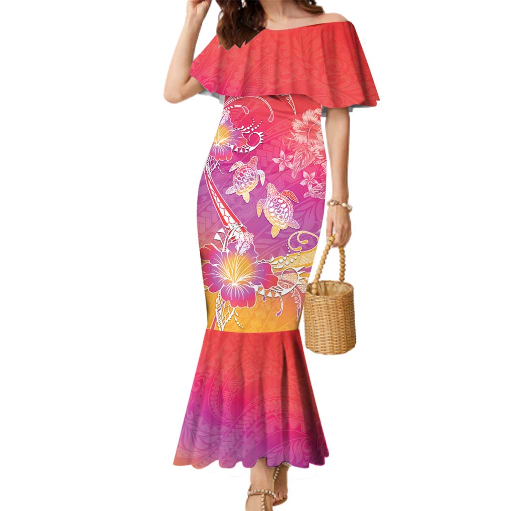 Polynesia Sea Turtle Couple Family Matching Mermaid Dress and Hawaiian Shirt One Soul One Love LT05 Mom's Dress Red - Polynesian Pride