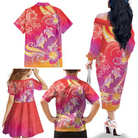 Polynesia Sea Turtle Couple Family Matching Off The Shoulder Long Sleeve Dress and Hawaiian Shirt One Soul One Love LT05 - Polynesian Pride
