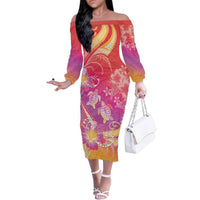 Polynesia Sea Turtle Couple Family Matching Off The Shoulder Long Sleeve Dress and Hawaiian Shirt One Soul One Love LT05 - Polynesian Pride