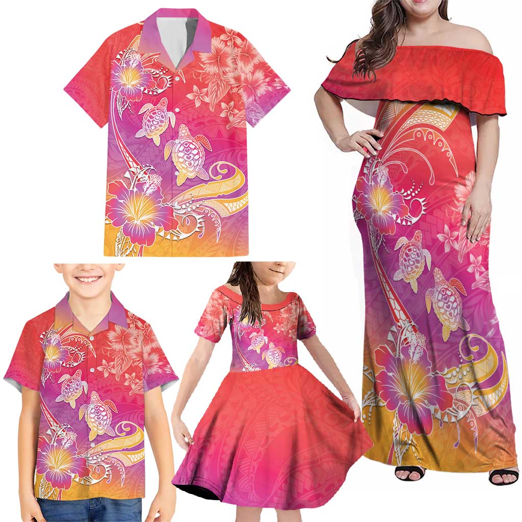 Polynesia Sea Turtle Couple Family Matching Off Shoulder Maxi Dress and Hawaiian Shirt One Soul One Love LT05 - Polynesian Pride