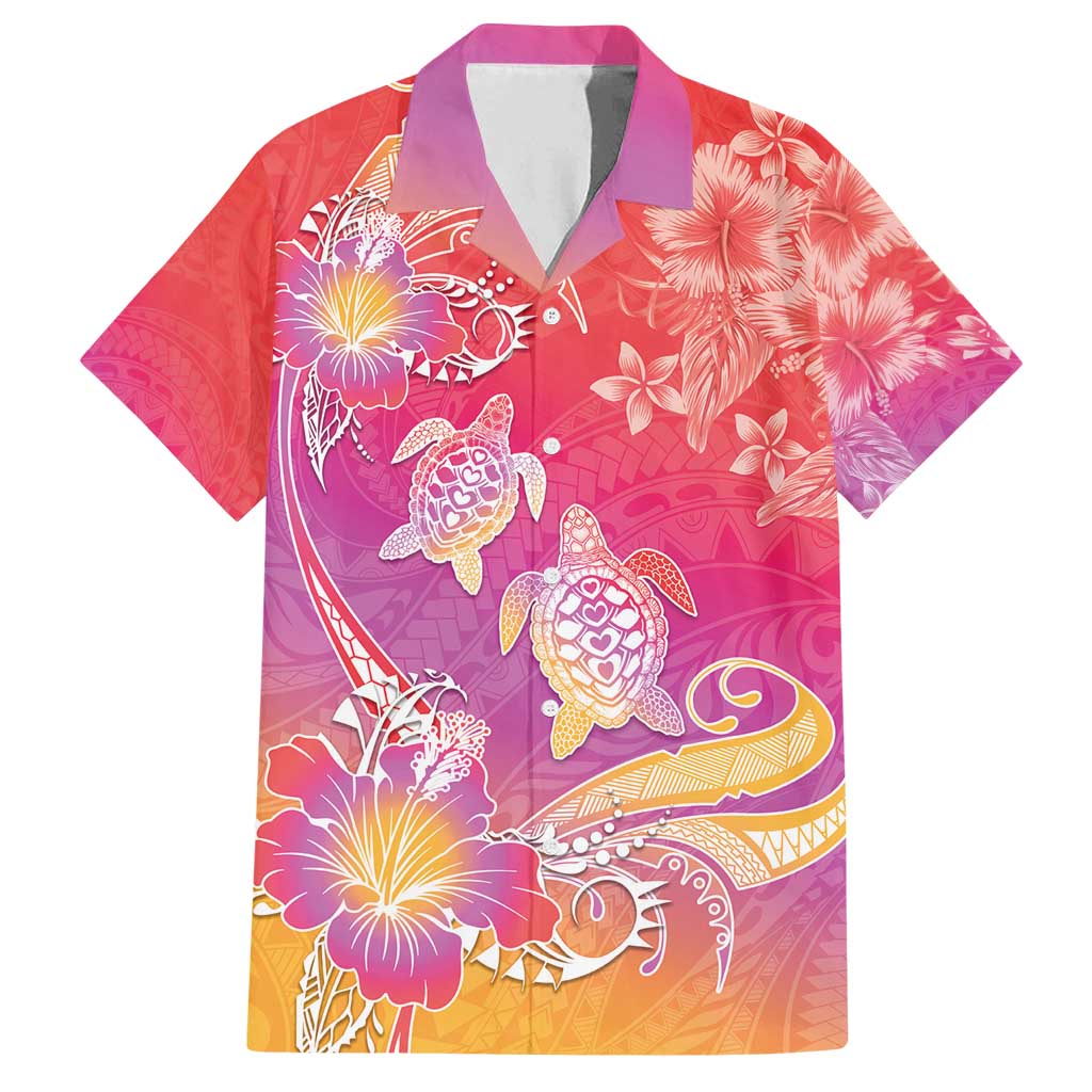Polynesia Sea Turtle Couple Family Matching Off Shoulder Maxi Dress and Hawaiian Shirt One Soul One Love LT05 Dad's Shirt - Short Sleeve Red - Polynesian Pride