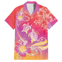 Polynesia Sea Turtle Couple Family Matching Off Shoulder Maxi Dress and Hawaiian Shirt One Soul One Love LT05 Dad's Shirt - Short Sleeve Red - Polynesian Pride