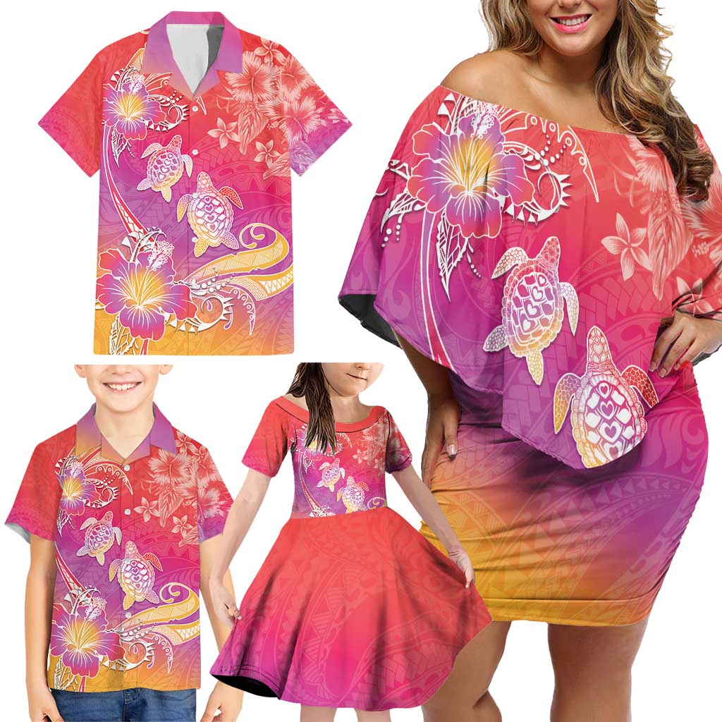 Polynesia Sea Turtle Couple Family Matching Off Shoulder Short Dress and Hawaiian Shirt One Soul One Love LT05 - Polynesian Pride