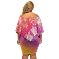 Polynesia Sea Turtle Couple Family Matching Off Shoulder Short Dress and Hawaiian Shirt One Soul One Love LT05 - Polynesian Pride