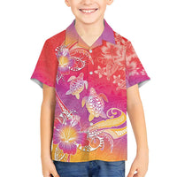 Polynesia Sea Turtle Couple Family Matching Off Shoulder Short Dress and Hawaiian Shirt One Soul One Love LT05 Son's Shirt Red - Polynesian Pride