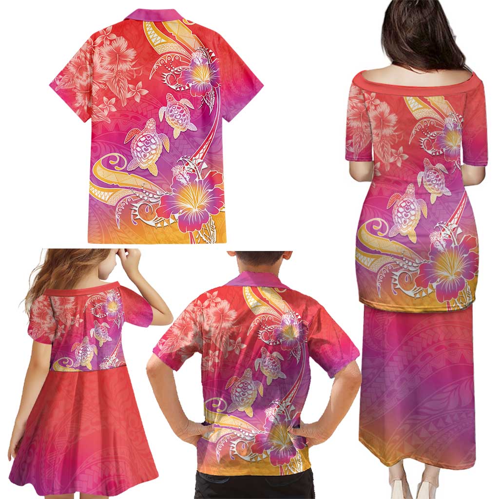 Polynesia Sea Turtle Couple Family Matching Puletasi and Hawaiian Shirt One Soul One Love