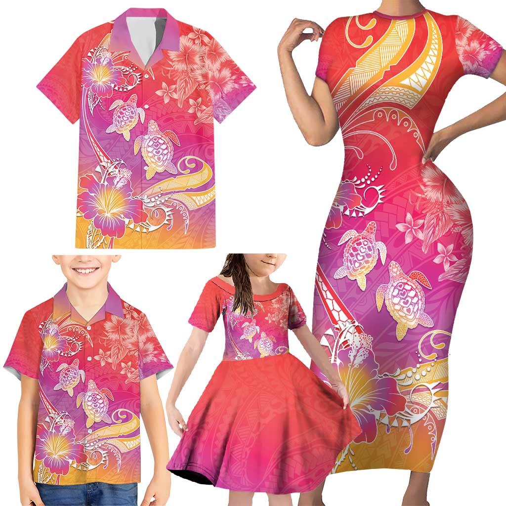 Polynesia Sea Turtle Couple Family Matching Short Sleeve Bodycon Dress and Hawaiian Shirt One Soul One Love LT05 - Polynesian Pride