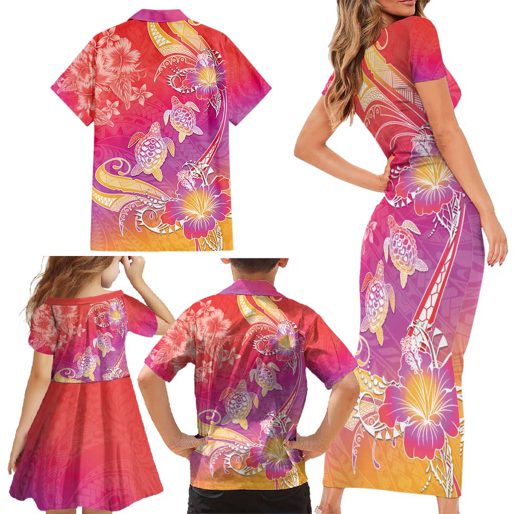 Polynesia Sea Turtle Couple Family Matching Short Sleeve Bodycon Dress and Hawaiian Shirt One Soul One Love LT05 - Polynesian Pride