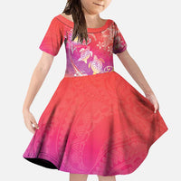 Polynesia Sea Turtle Couple Family Matching Summer Maxi Dress and Hawaiian Shirt One Soul One Love LT05 Daughter's Dress Red - Polynesian Pride