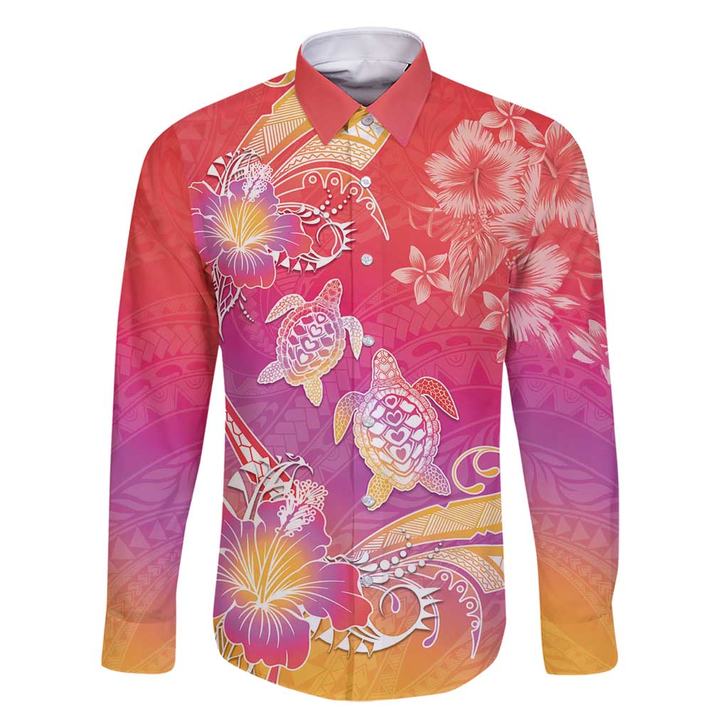 Polynesia Sea Turtle Couple Family Matching Summer Maxi Dress and Hawaiian Shirt One Soul One Love LT05 Dad's Shirt - Long Sleeve Red - Polynesian Pride