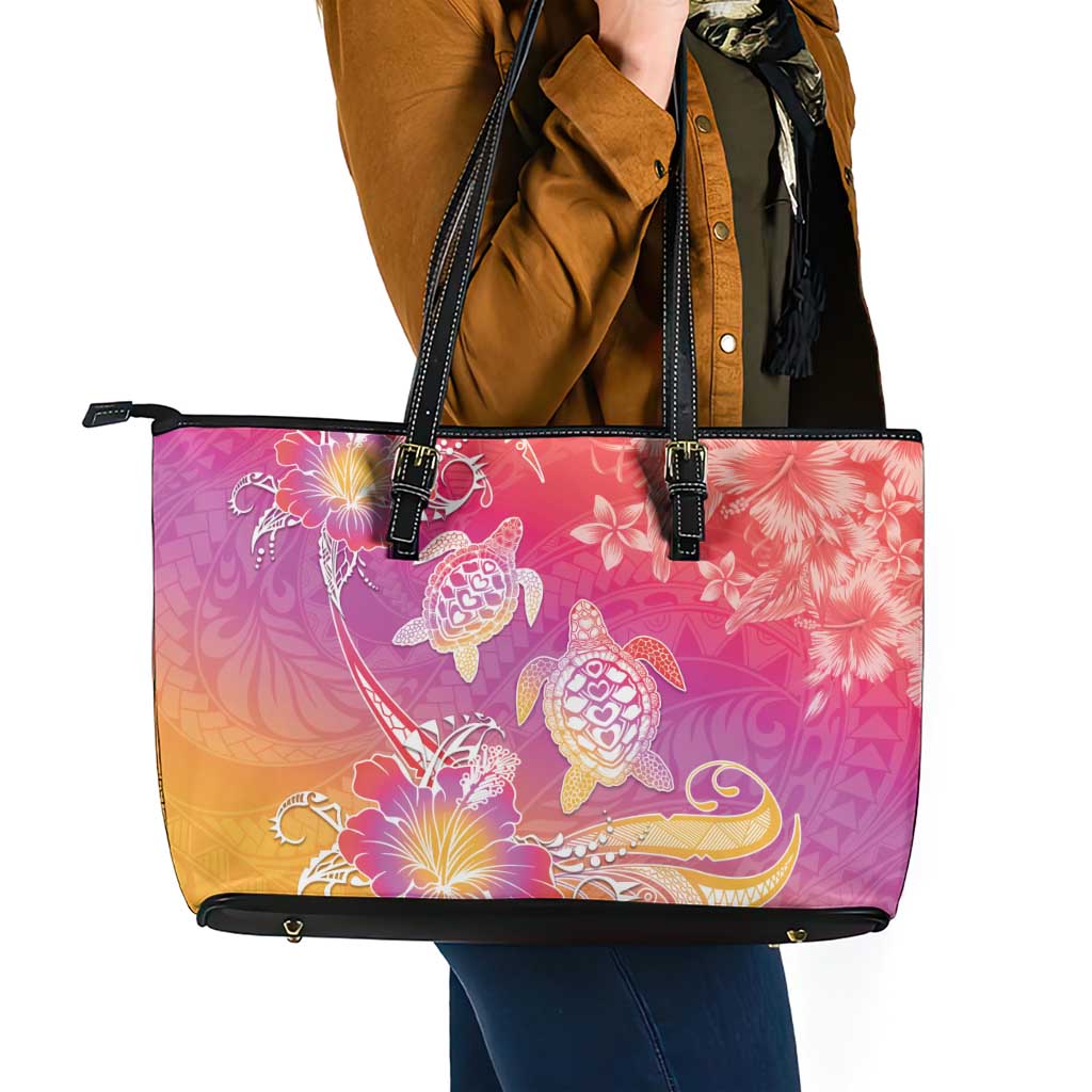 Polynesia Sea Turtle Couple Leather Tote Bag One Soul One Love