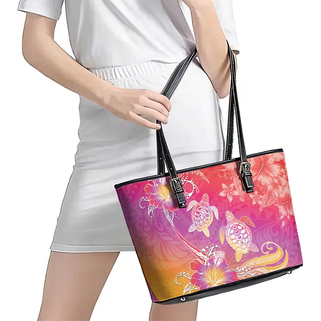 Polynesia Sea Turtle Couple Leather Tote Bag One Soul One Love