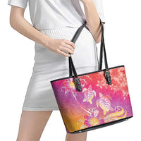 Polynesia Sea Turtle Couple Leather Tote Bag One Soul One Love