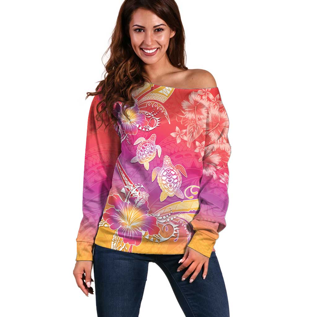 Polynesia Sea Turtle Couple Off Shoulder Sweater One Soul One Love
