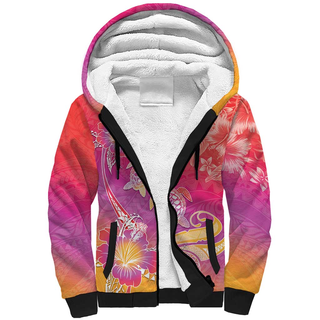 Polynesia Sea Turtle Couple Sherpa Hoodie One Soul One Love