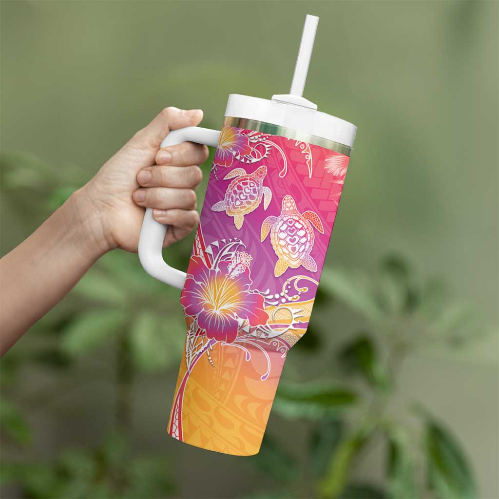 Polynesia Sea Turtle Couple Tumbler With Handle One Soul One Love