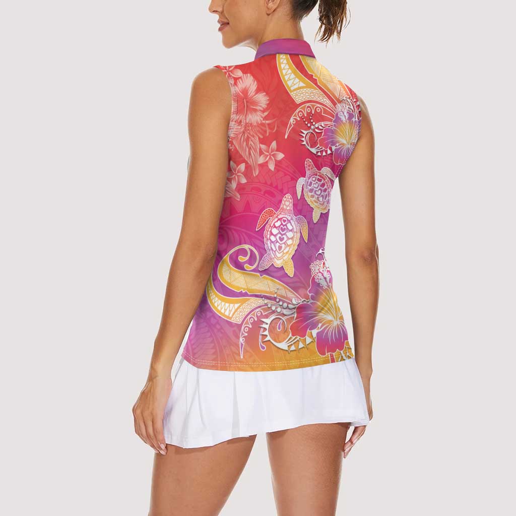 Polynesia Sea Turtle Couple Women Sleeveless Polo Shirt One Soul One Love