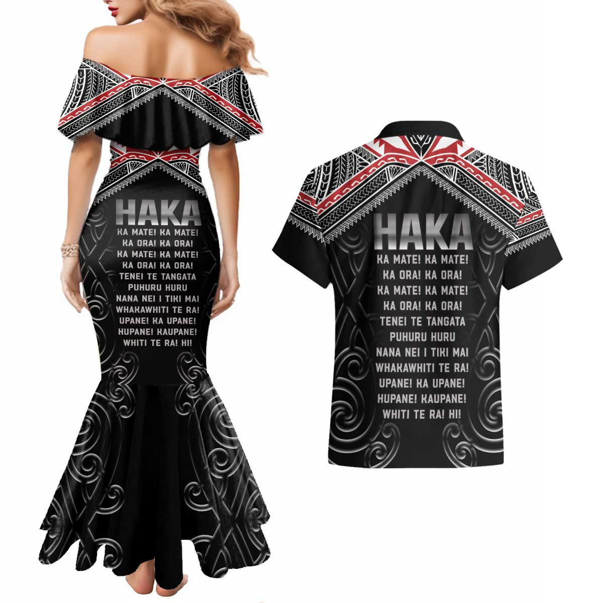 New Zealand Aotearoa Couples Matching Mermaid Dress and Hawaiian Shirt Traditional Kapa Haka LT05 - Polynesian Pride