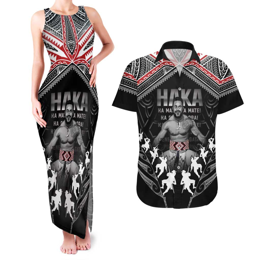 New Zealand Aotearoa Couples Matching Tank Maxi Dress and Hawaiian Shirt Traditional Kapa Haka LT05 Black - Polynesian Pride