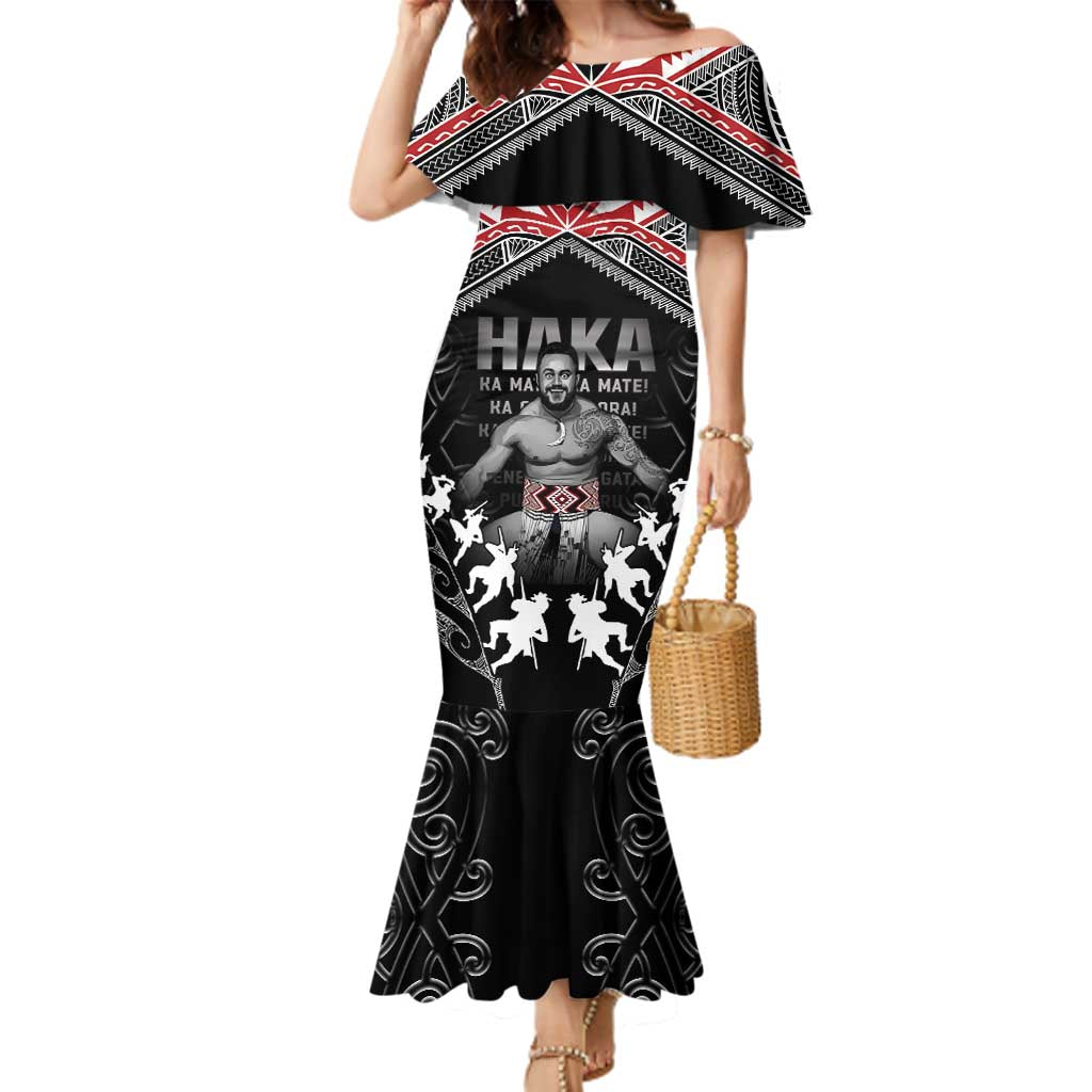 New Zealand Aotearoa Family Matching Mermaid Dress and Hawaiian Shirt Traditional Kapa Haka LT05 Mom's Dress Black - Polynesian Pride