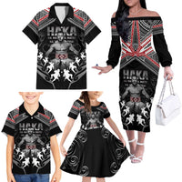 New Zealand Aotearoa Family Matching Off The Shoulder Long Sleeve Dress and Hawaiian Shirt Traditional Kapa Haka LT05 Black - Polynesian Pride