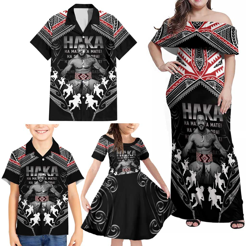 New Zealand Aotearoa Family Matching Off Shoulder Maxi Dress and Hawaiian Shirt Traditional Kapa Haka LT05 - Polynesian Pride