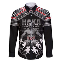 New Zealand Aotearoa Family Matching Off Shoulder Maxi Dress and Hawaiian Shirt Traditional Kapa Haka LT05 Dad's Shirt - Long Sleeve Black - Polynesian Pride